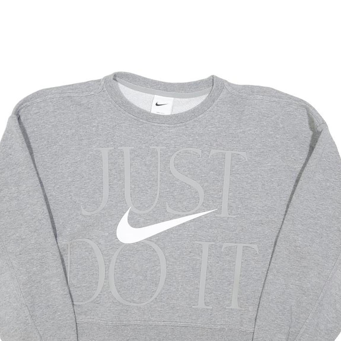 NIKE Womens Grey Cotton Blend Crew Neck XS Just Do It Sweatshirt Casual Comfort