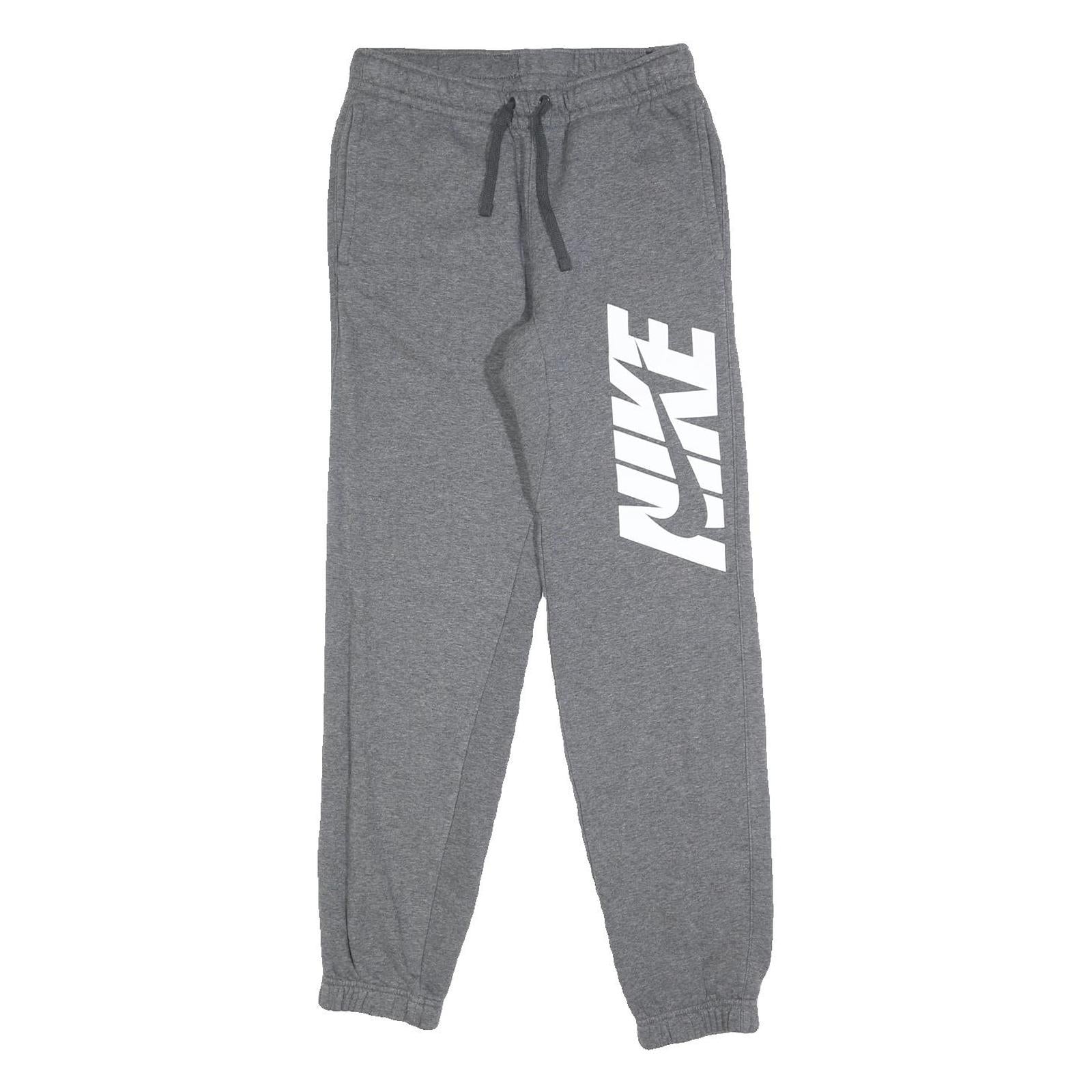 NIKE Mens Joggers Grey S W26 L31 Cotton Blend Logo Print Slim Fit Tapered