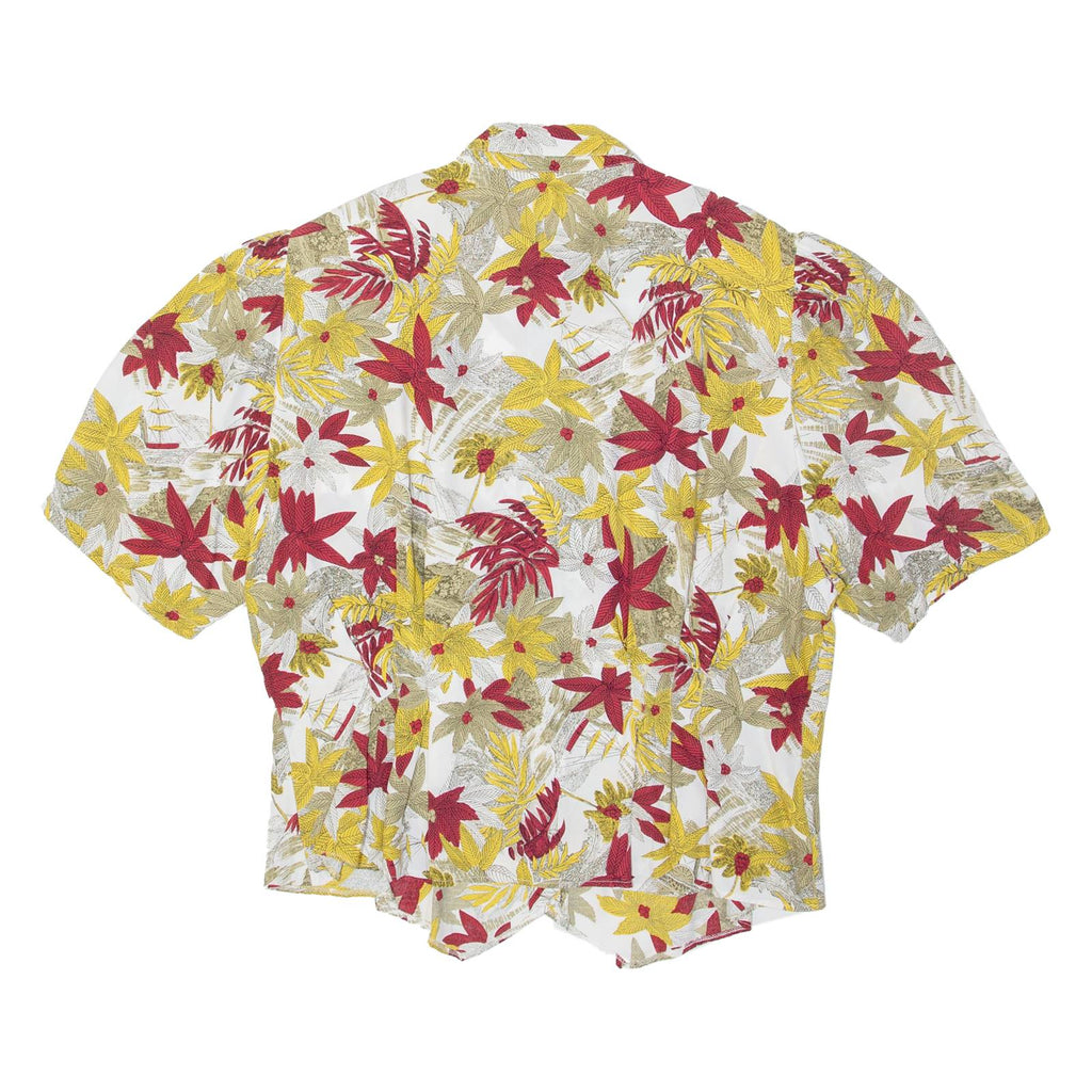 KLEIN PARIS Padded Shoulders Blouse Style Womens Shirt Cream Viscose Floral L