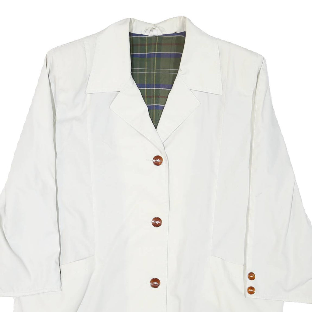 Womens White Button Jacket L Polyester Blend Plain Classic Stylish Outerwear