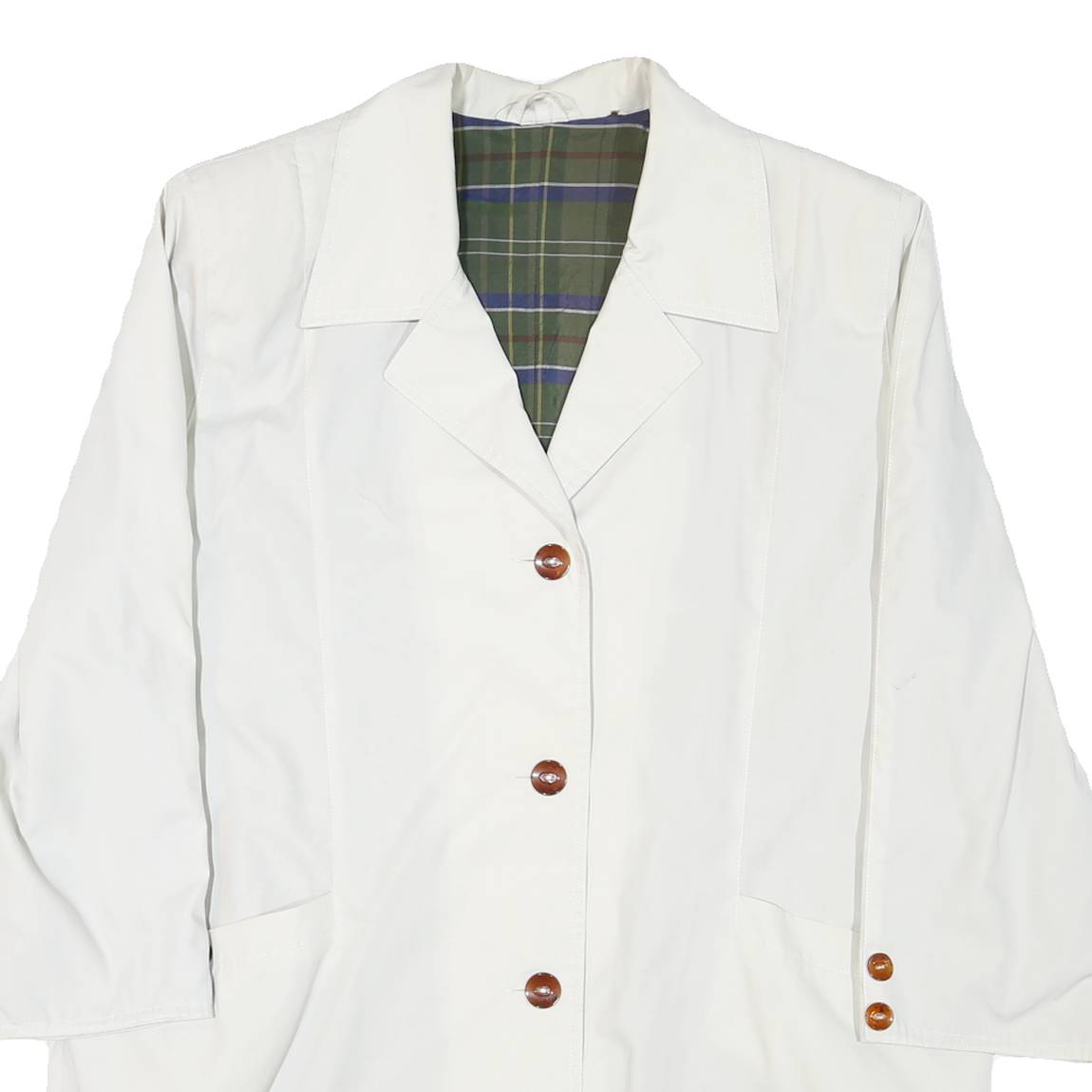 Womens White Button Jacket L Polyester Blend Plain Classic Stylish Outerwear