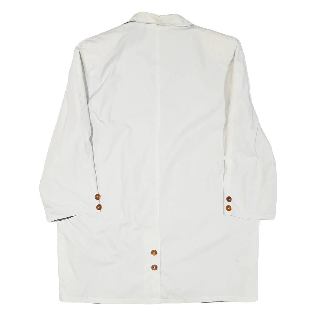 Womens White Button Jacket L Polyester Blend Plain Classic Stylish Outerwear
