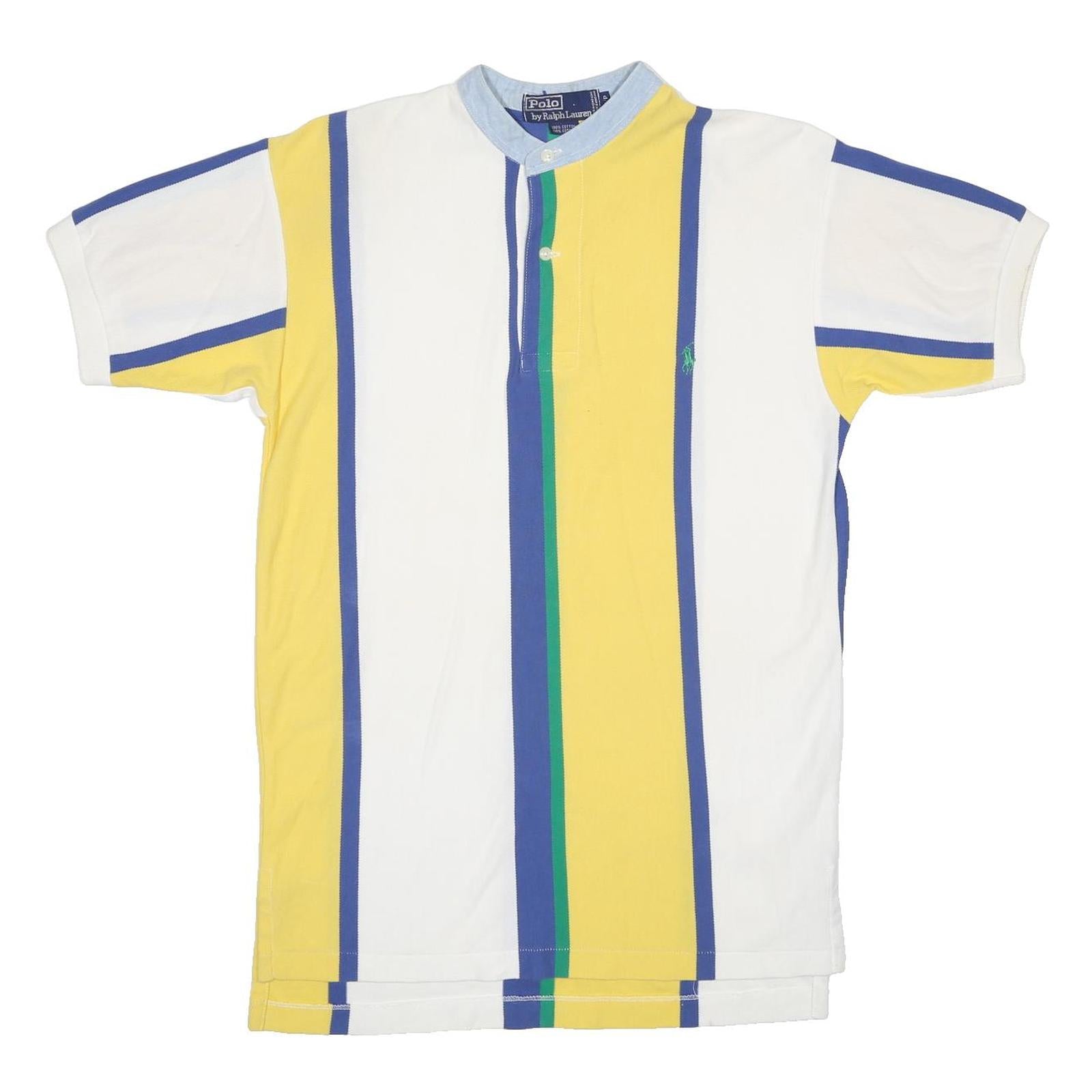 POLO RALPH LAUREN Mens Yellow & White Striped Short Sleeve Polo Shirt S Cotton