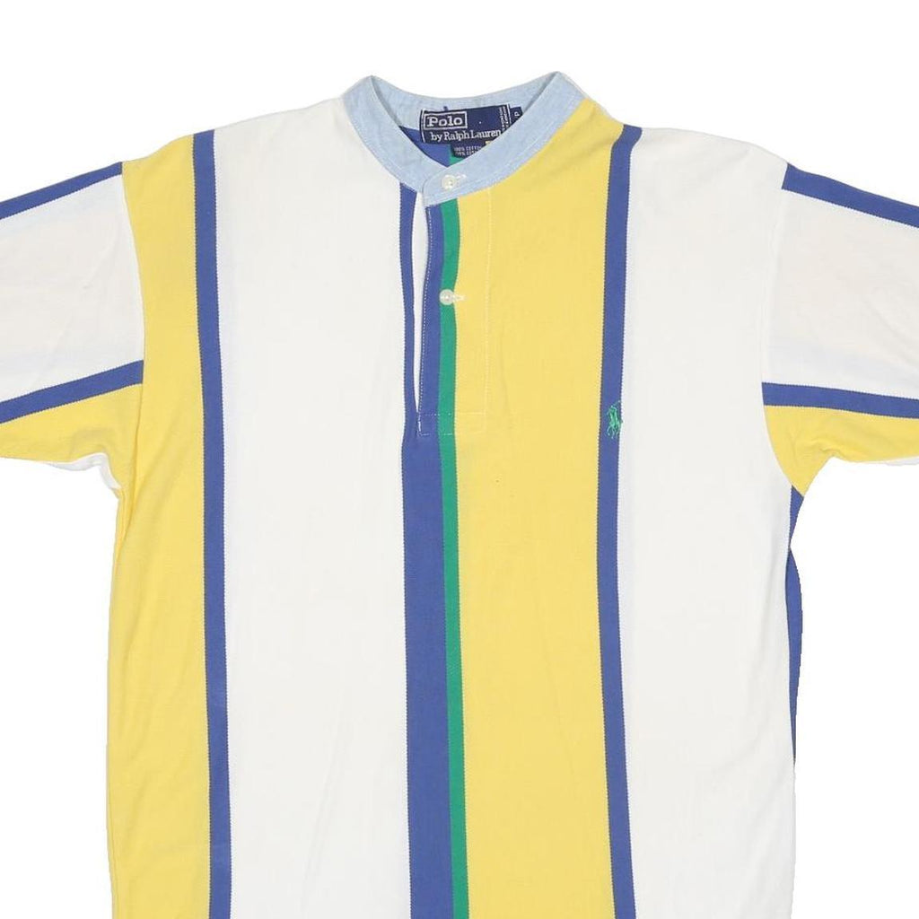 POLO RALPH LAUREN Mens Yellow & White Striped Short Sleeve Polo Shirt S Cotton