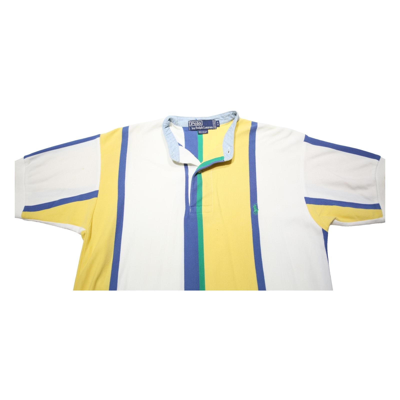 POLO RALPH LAUREN Mens Yellow & White Striped Short Sleeve Polo Shirt S Cotton