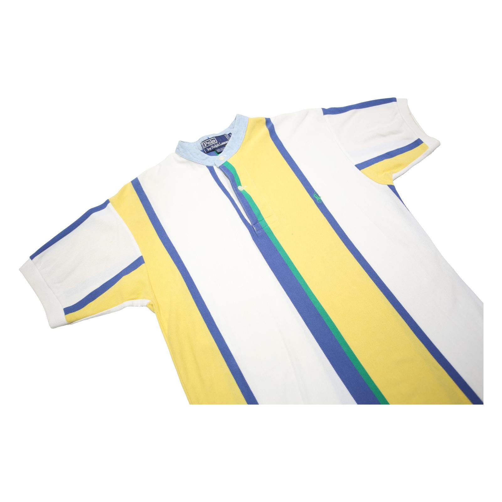 POLO RALPH LAUREN Mens Yellow & White Striped Short Sleeve Polo Shirt S Cotton