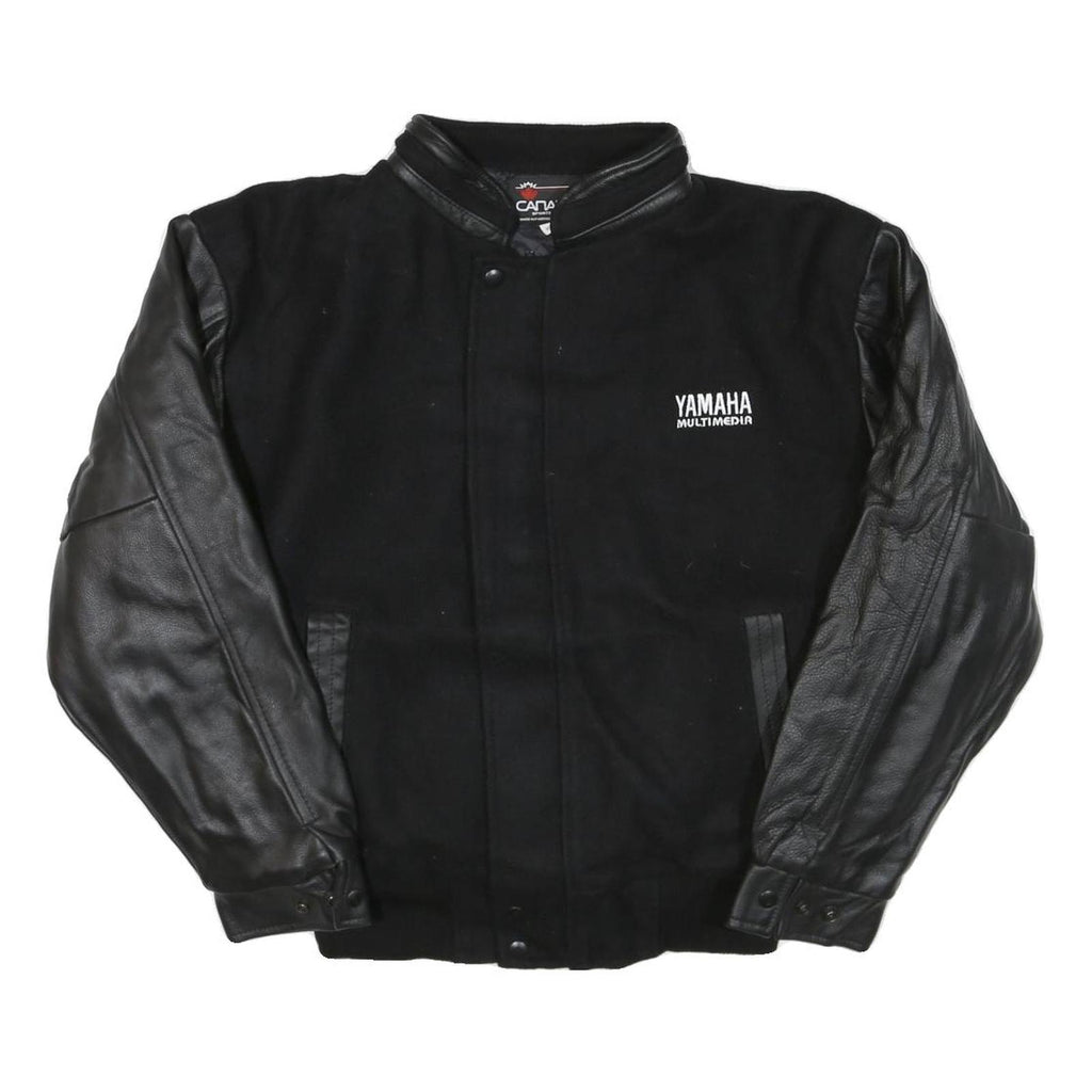 CANADA Mens Black & Black Wool Blend Bomber Jacket M Leather Sleeves Button