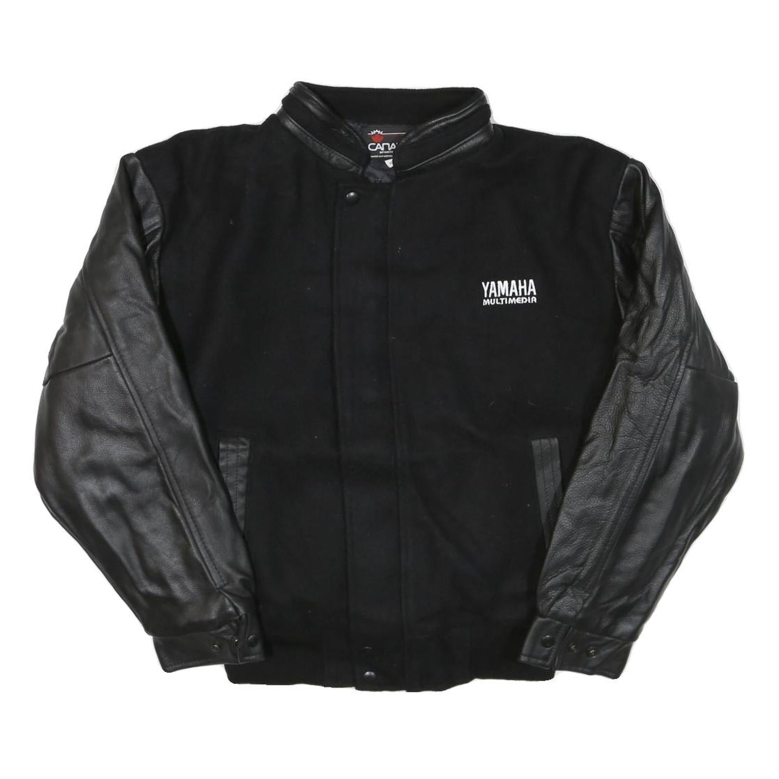 CANADA Mens Black & Black Wool Blend Bomber Jacket M Leather Sleeves Button