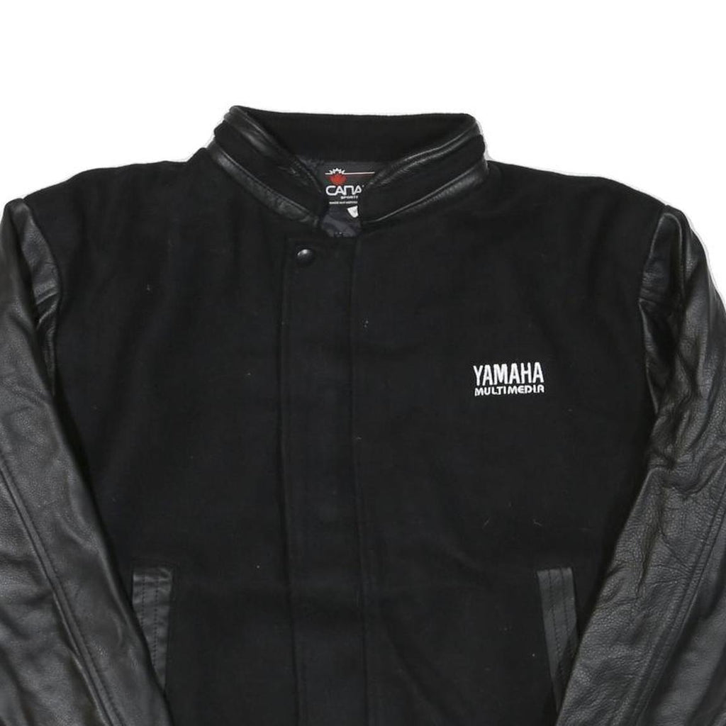 CANADA Mens Black & Black Wool Blend Bomber Jacket M Leather Sleeves Button