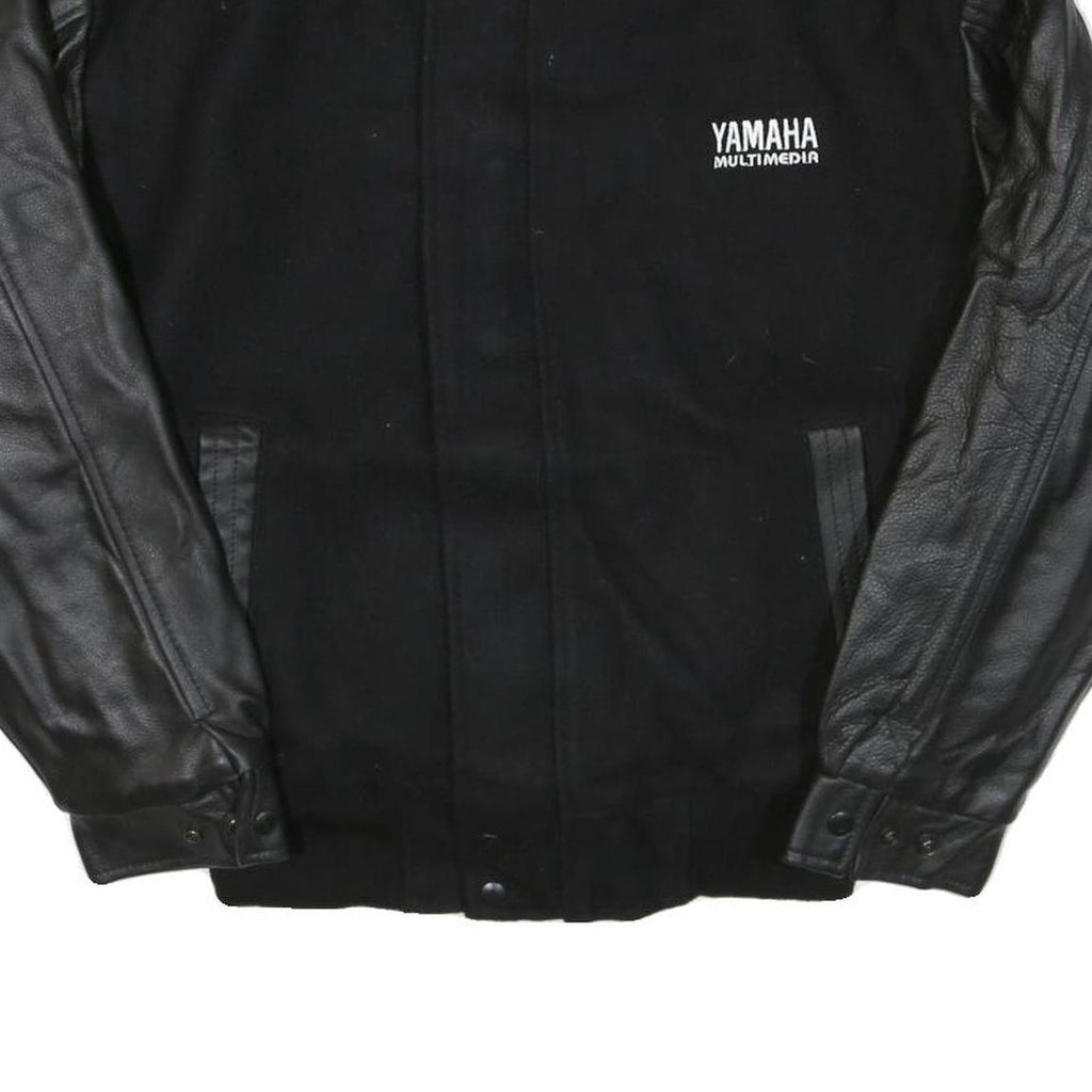 CANADA Mens Black & Black Wool Blend Bomber Jacket M Leather Sleeves Button