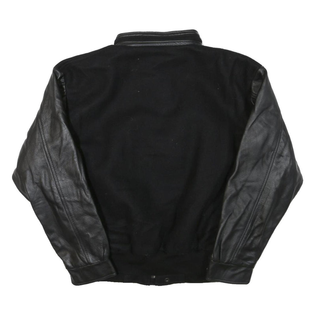 CANADA Mens Black & Black Wool Blend Bomber Jacket M Leather Sleeves Button