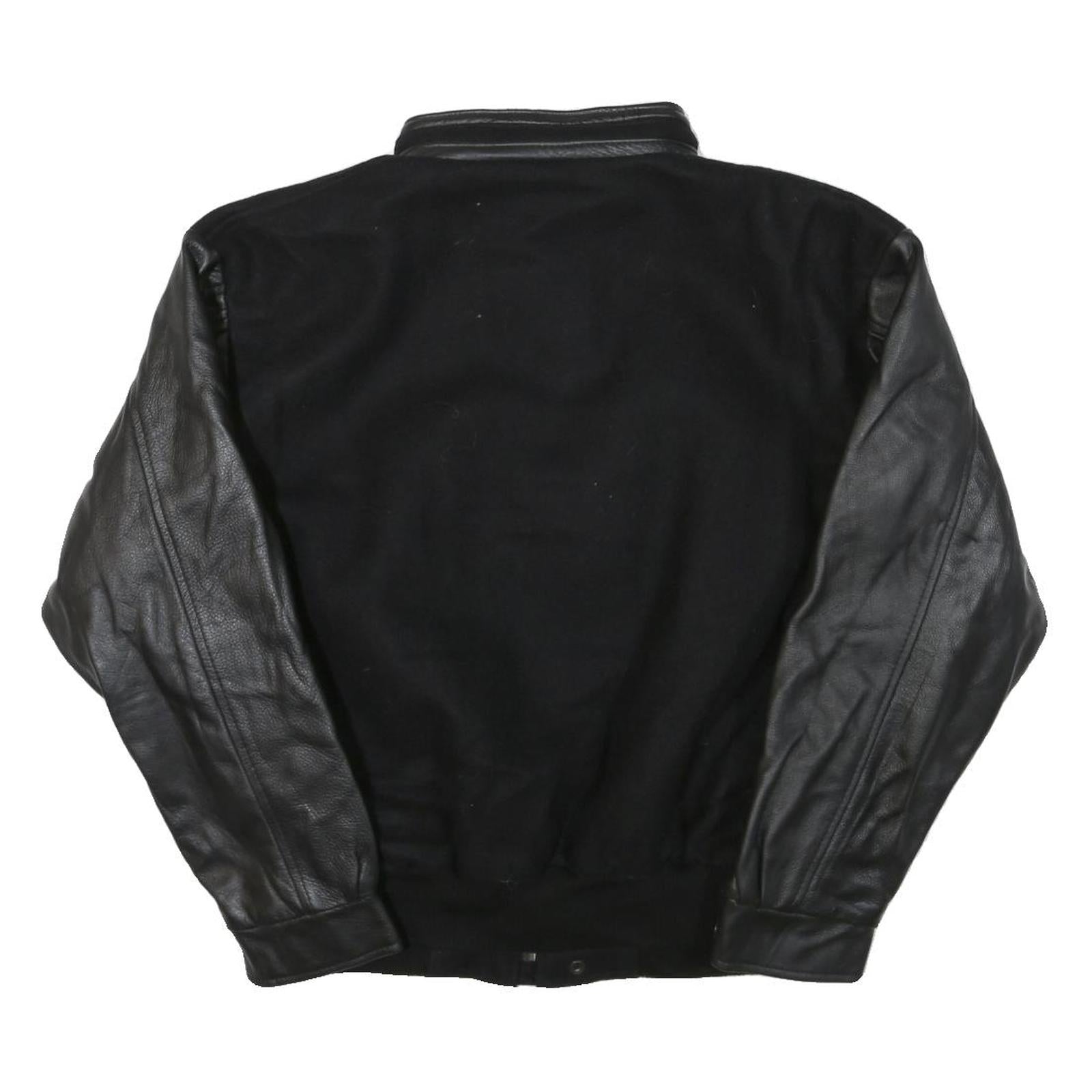 CANADA Mens Black & Black Wool Blend Bomber Jacket M Leather Sleeves Button