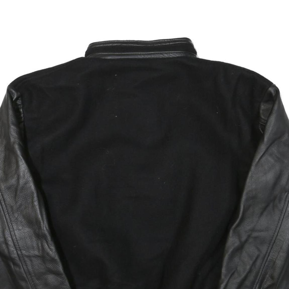 CANADA Mens Black & Black Wool Blend Bomber Jacket M Leather Sleeves Button