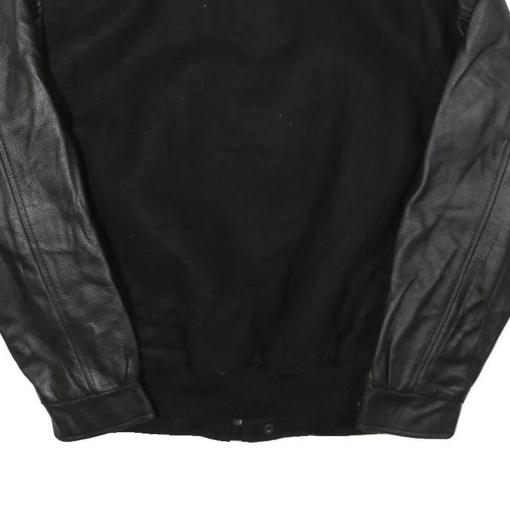 CANADA Mens Black & Black Wool Blend Bomber Jacket M Leather Sleeves Button