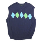 PALM BEACH Mens Navy Blue & Green Patterned Cotton Sleeveless V-Neck Jumper L