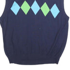 PALM BEACH Mens Navy Blue & Green Patterned Cotton Sleeveless V-Neck Jumper L