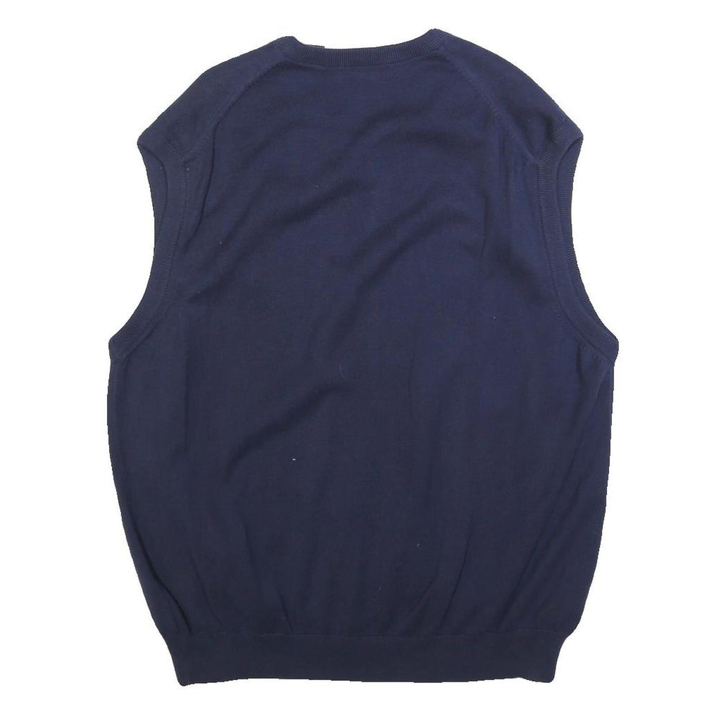 PALM BEACH Mens Navy Blue & Green Patterned Cotton Sleeveless V-Neck Jumper L