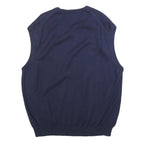 PALM BEACH Mens Navy Blue & Green Patterned Cotton Sleeveless V-Neck Jumper L