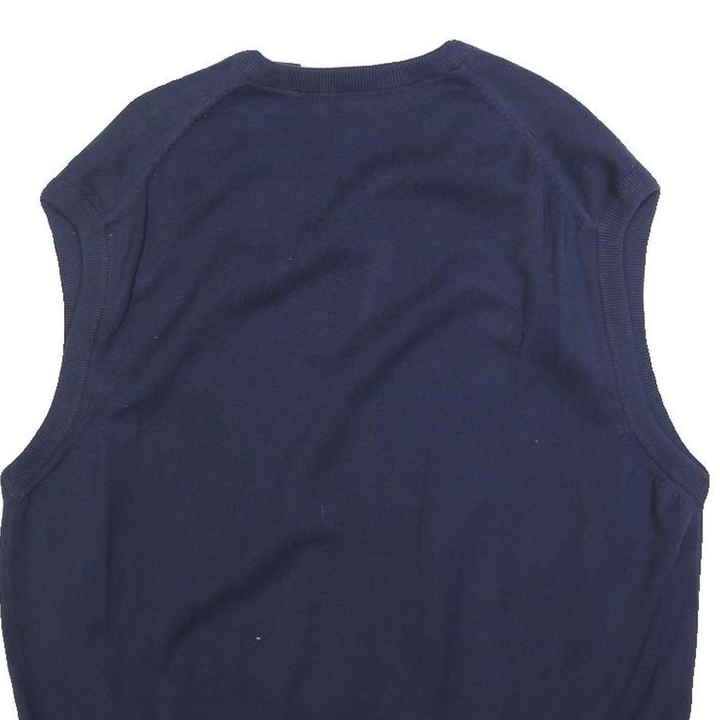 PALM BEACH Mens Navy Blue & Green Patterned Cotton Sleeveless V-Neck Jumper L