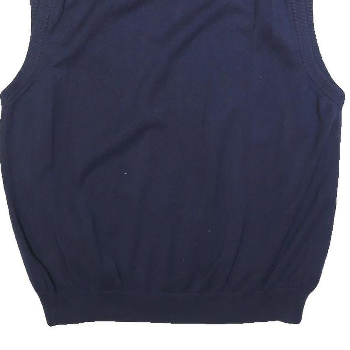 PALM BEACH Mens Navy Blue & Green Patterned Cotton Sleeveless V-Neck Jumper L