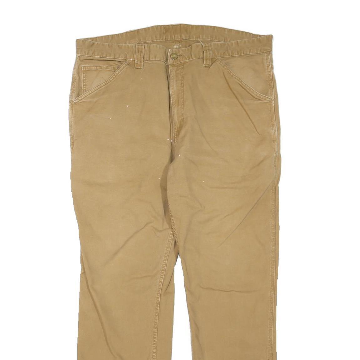 CARHARTT Mens Regular Fit Beige Cotton Blend Zip Trousers W40 L30 Workwear