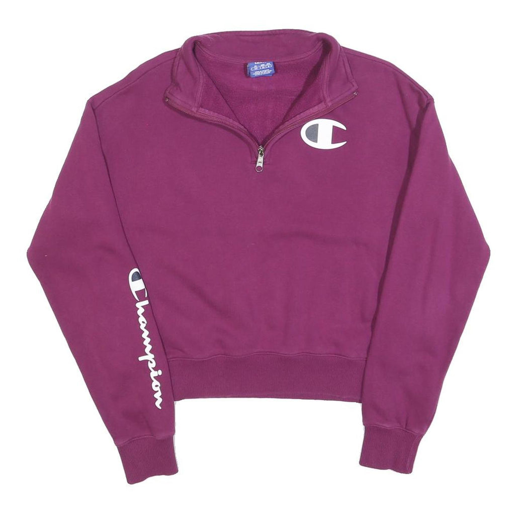 CHAMPION Womens Purple 1/4 Zip Sweatshirt S Champion Branding Cotton Blend
