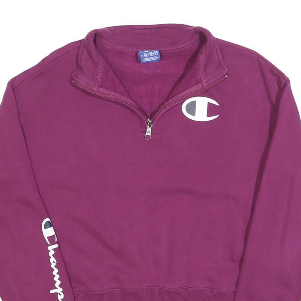 CHAMPION Womens Purple 1/4 Zip Sweatshirt S Champion Branding Cotton Blend