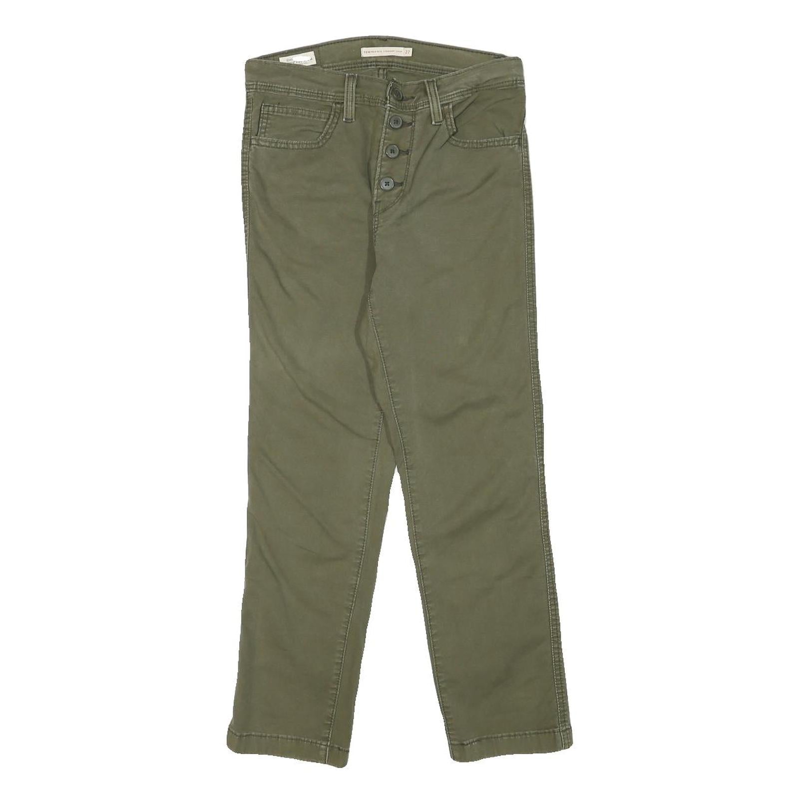 LEVI'S Womens Cotton Blend Green Regular Straight Trousers W27 L25 Button
