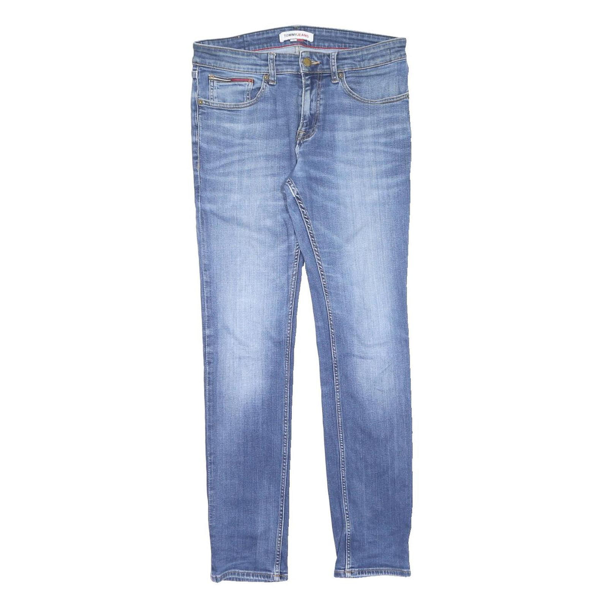 TOMMY JEANS Mens Slim Blue Denim Medium Wash Jeans W32 L32 Zip Slim Fit Pockets
