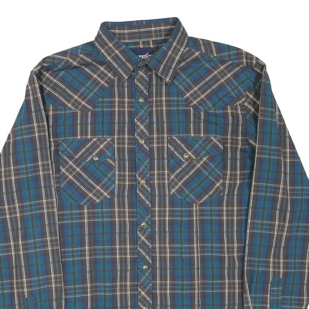 WRANGLER Mens Blue Brown Check Shirt L Long Sleeve Cotton Blend Western Style