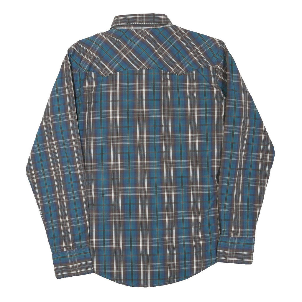 WRANGLER Mens Blue Brown Check Shirt L Long Sleeve Cotton Blend Western Style