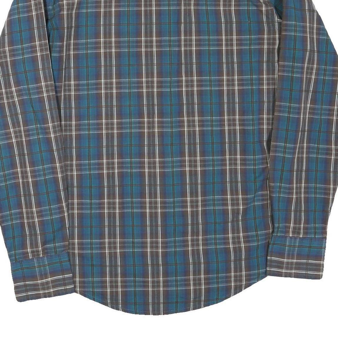 WRANGLER Mens Blue Brown Check Shirt L Long Sleeve Cotton Blend Western Style