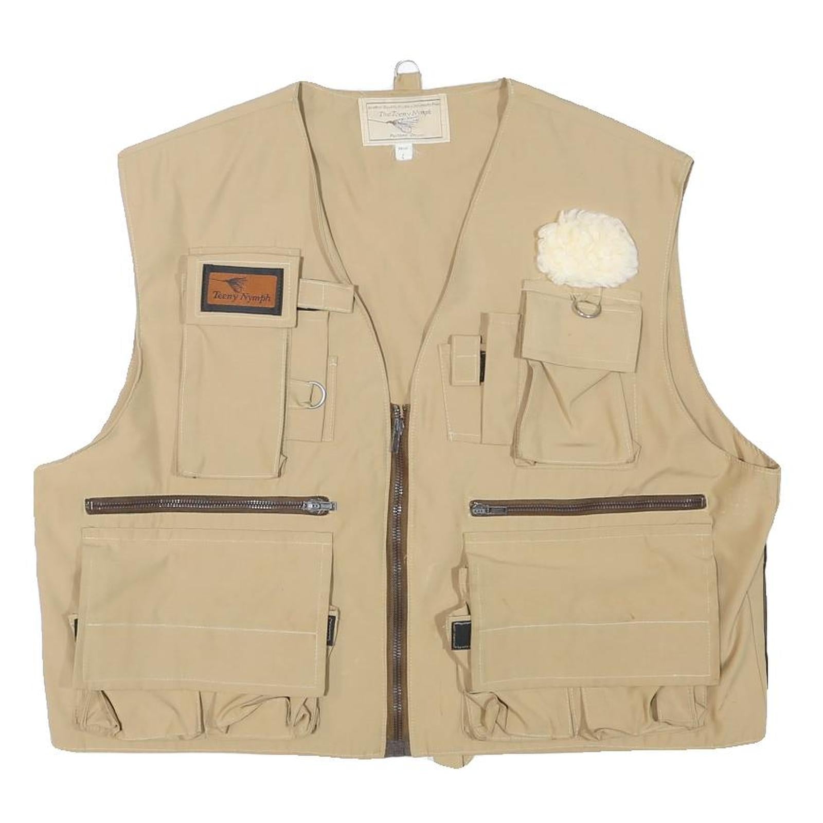 TEENY NYMPH Mens Beige Utility Jacket L Polyester Blend Zip Plain Outdoor Vest