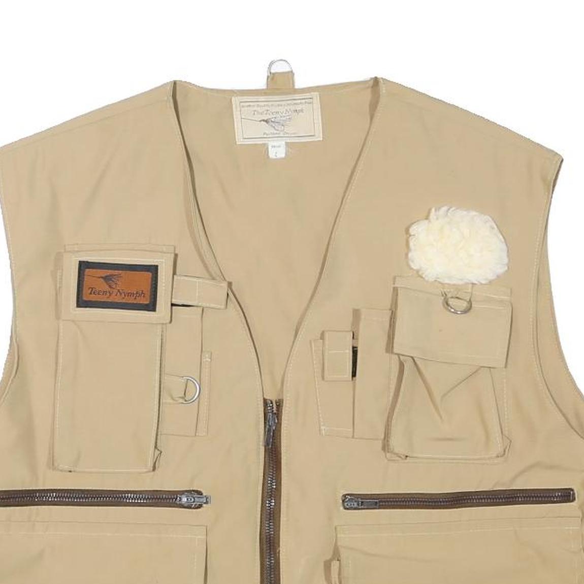 TEENY NYMPH Mens Beige Utility Jacket L Polyester Blend Zip Plain Outdoor Vest