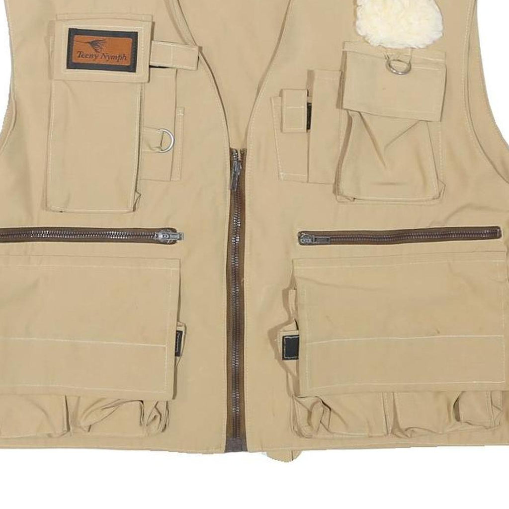 TEENY NYMPH Mens Beige Utility Jacket L Polyester Blend Zip Plain Outdoor Vest