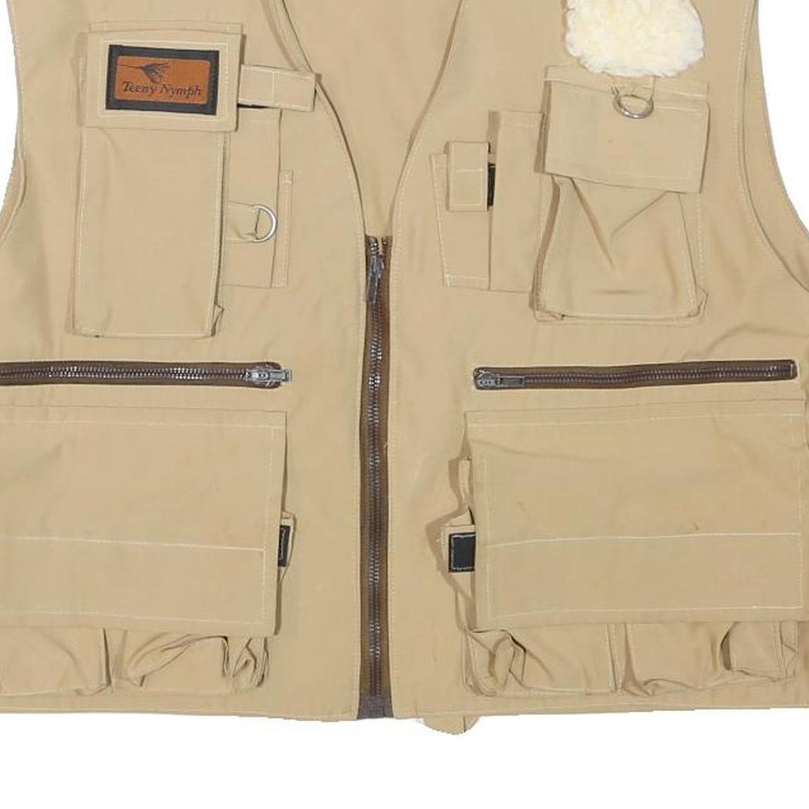 TEENY NYMPH Mens Beige Utility Jacket L Polyester Blend Zip Plain Outdoor Vest