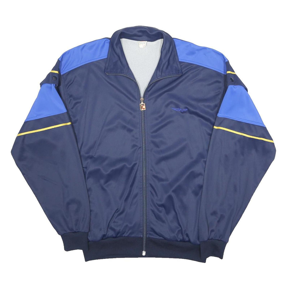 CAMPAGNOLO Mens Blue & Navy Track Jacket L Polyester Colourblock Zip Long Sleeve