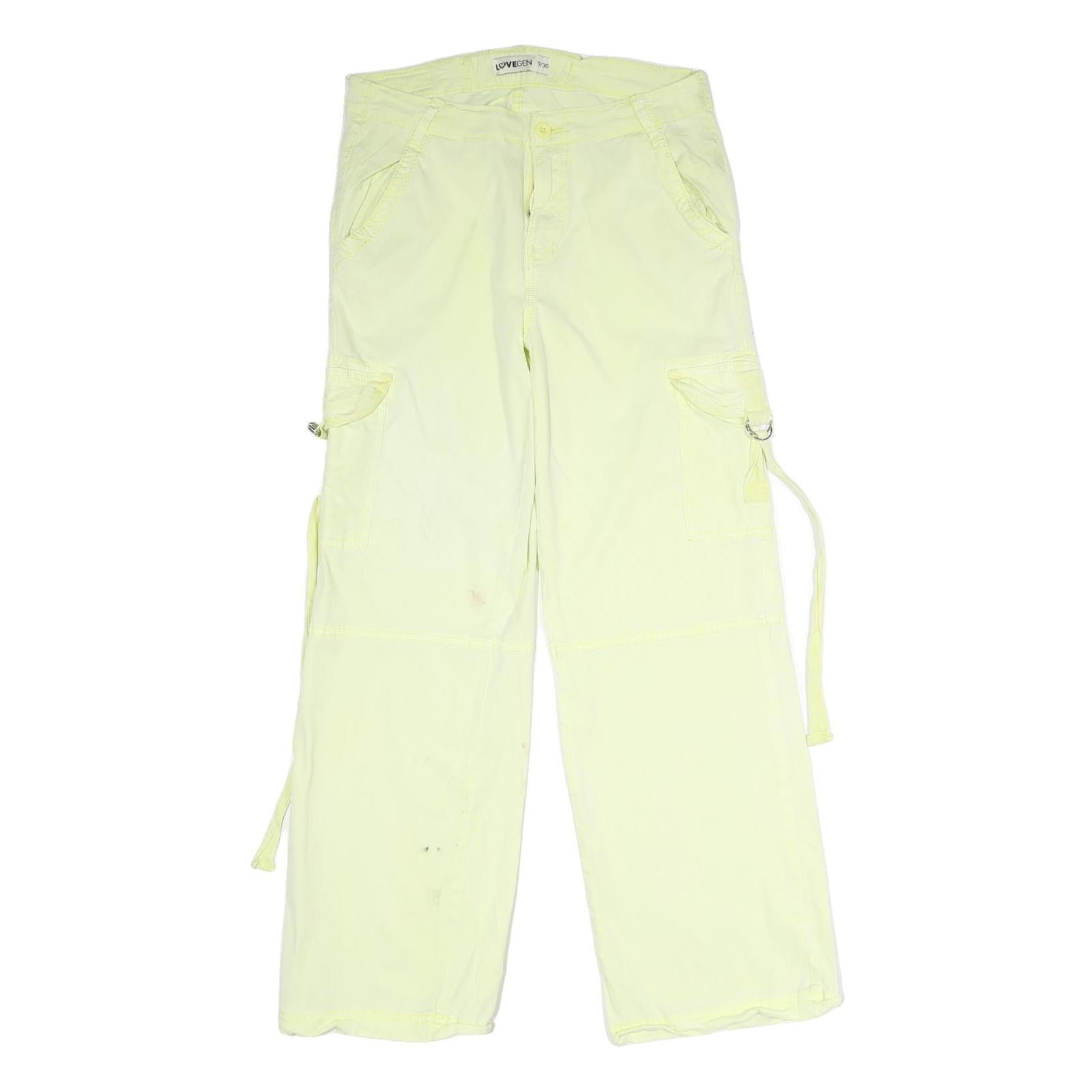 LOVE GEN Womens Relaxed Light Yellow Cargo Trousers W31 L30 Casual Cotton Blend