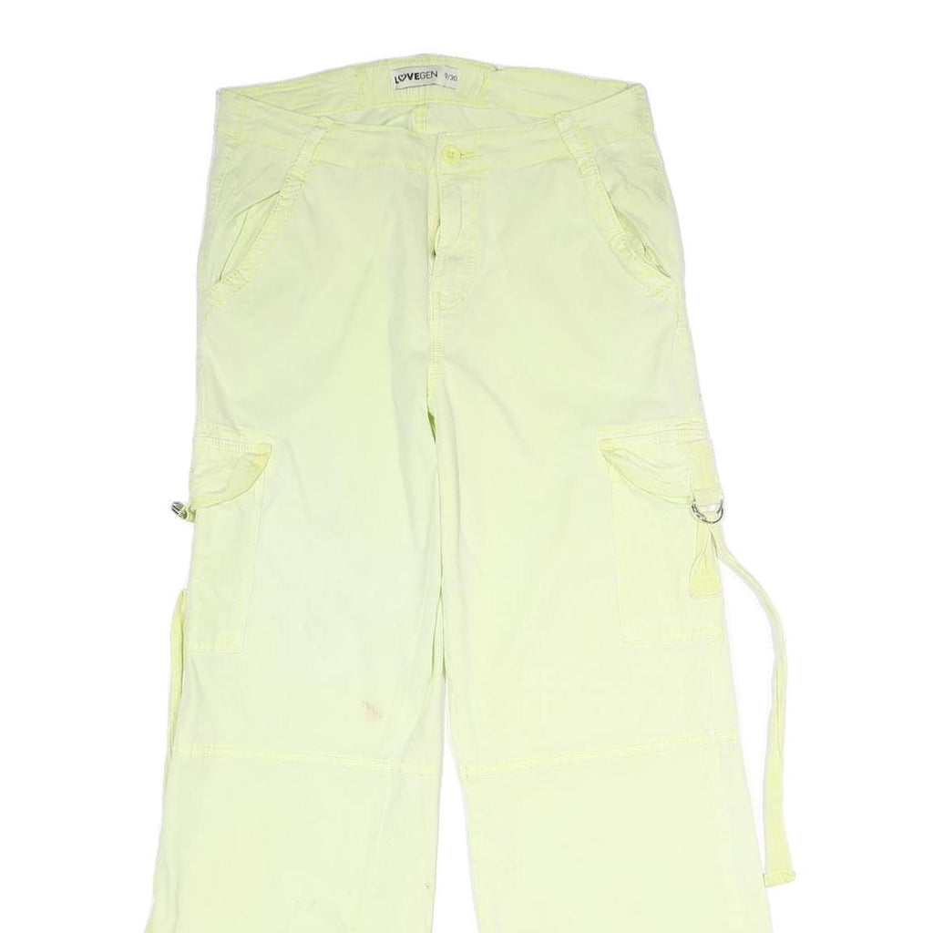 LOVE GEN Womens Relaxed Light Yellow Cargo Trousers W31 L30 Casual Cotton Blend
