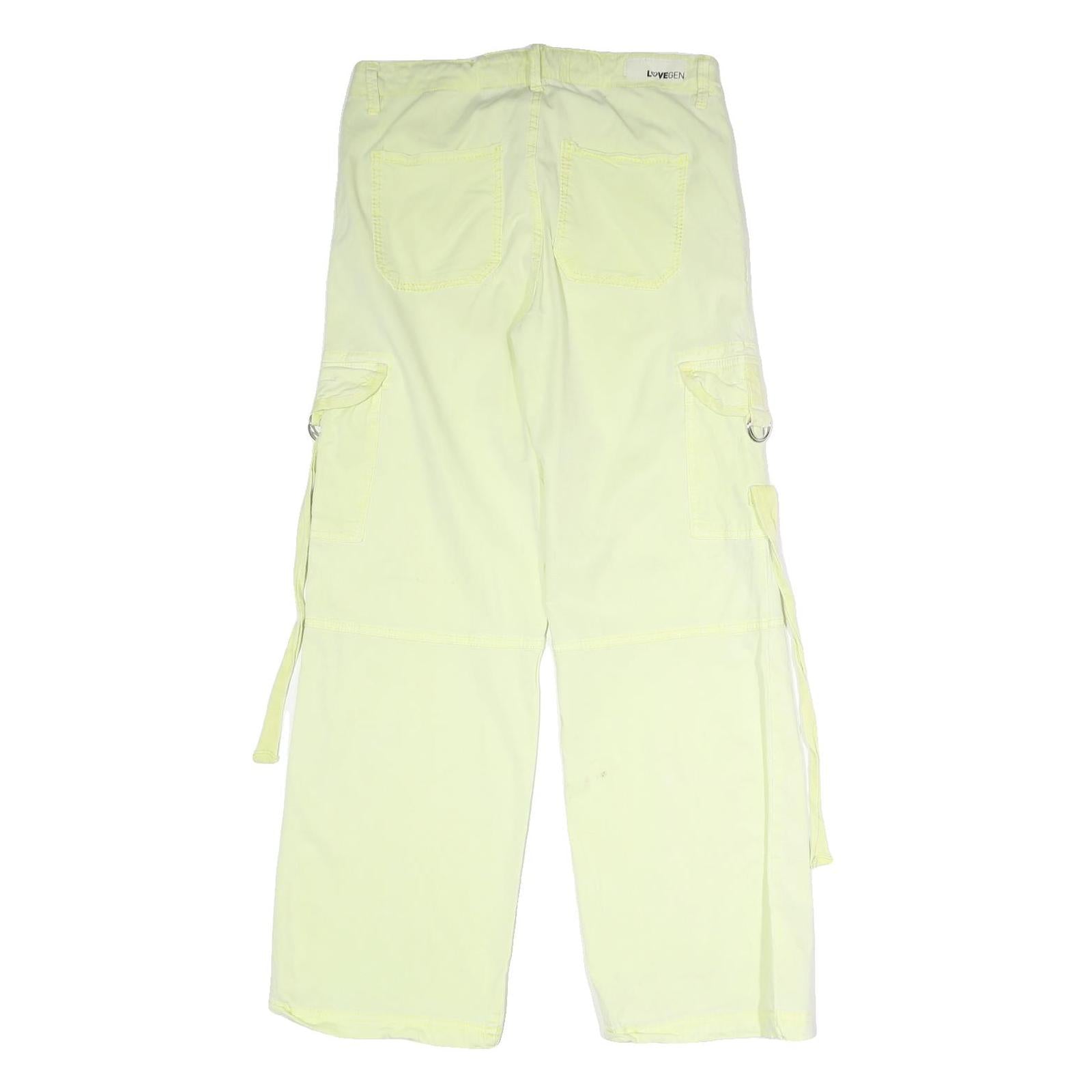LOVE GEN Womens Relaxed Light Yellow Cargo Trousers W31 L30 Casual Cotton Blend
