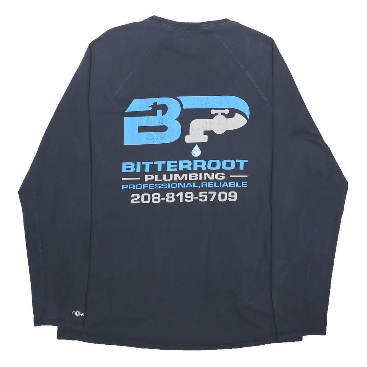 CARHARTT Mens Navy Blue Bitterroot Plumbing Graphic T-Shirt L Long Sleeve Crew