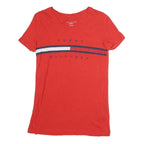 TOMMY HILFIGER Womens Red Graphic T-Shirt XXS Short Sleeve Crew Neck Cotton