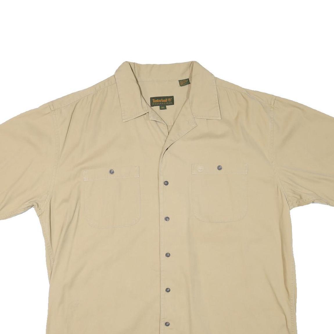 TIMBERLAND Mens Beige Cotton Blend Shirt XL Casual Short Sleeve Buttons