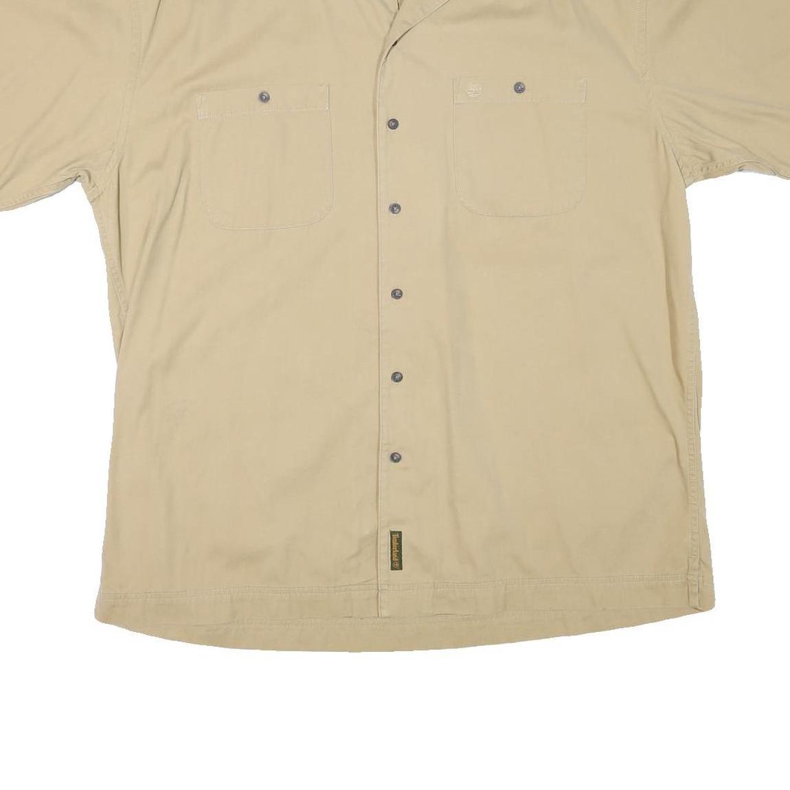 TIMBERLAND Mens Beige Cotton Blend Shirt XL Casual Short Sleeve Buttons