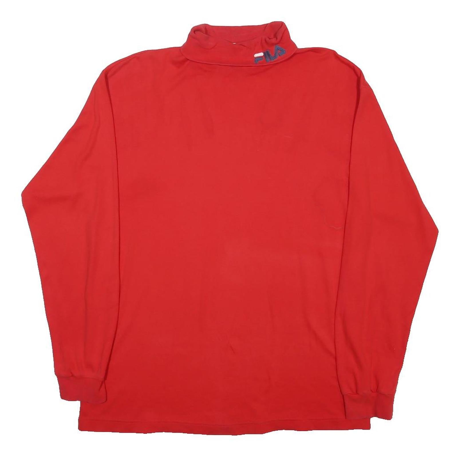 FILA Mens Red Long Sleeve T-Shirt L High Neck Cotton Casual Sportswear