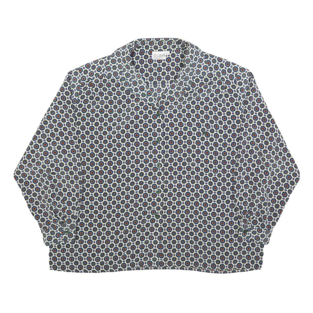 DELMOD Womens Blue Printed Long Sleeve Collared Shirt XL Stylish Pattern