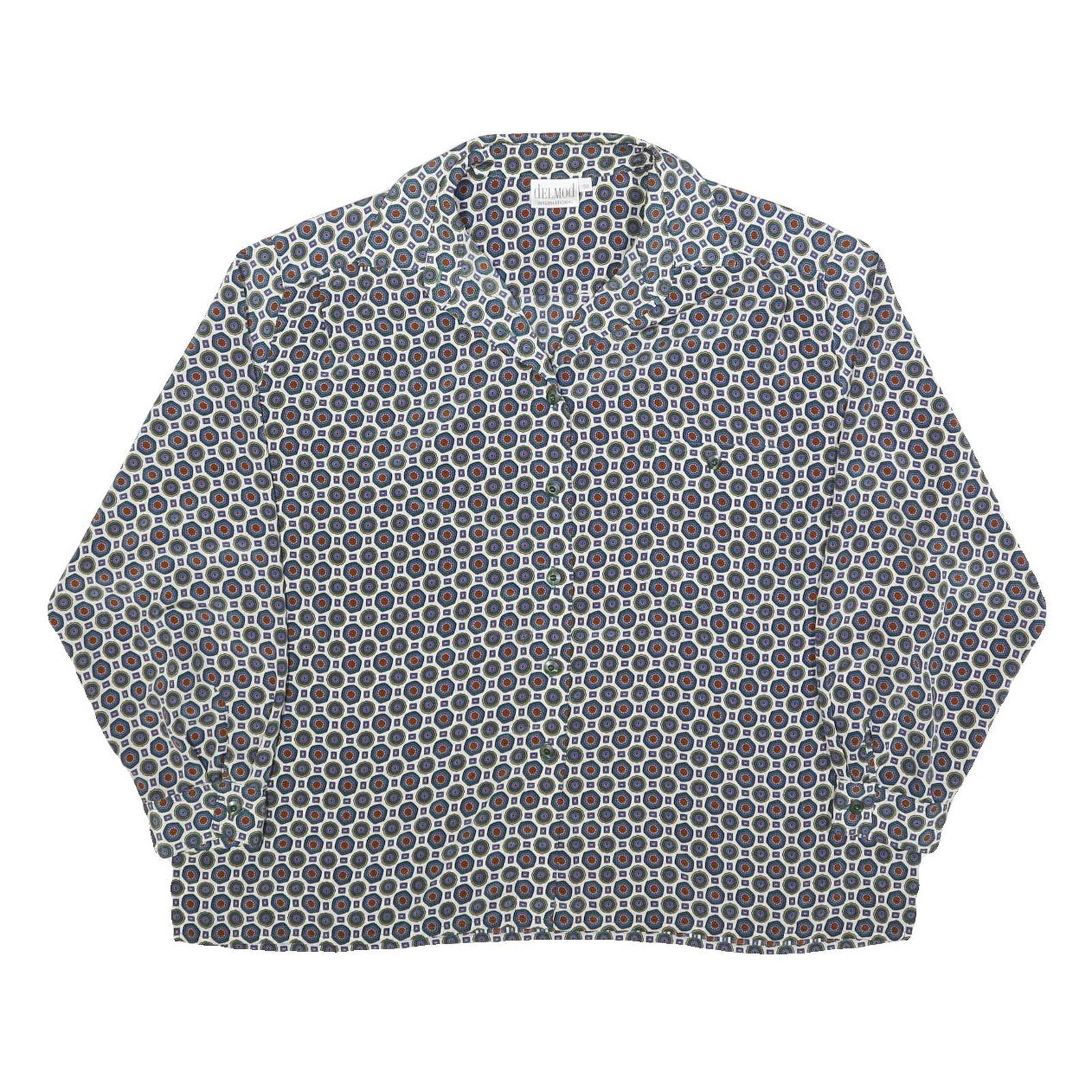 DELMOD Womens Blue Printed Long Sleeve Collared Shirt XL Stylish Pattern