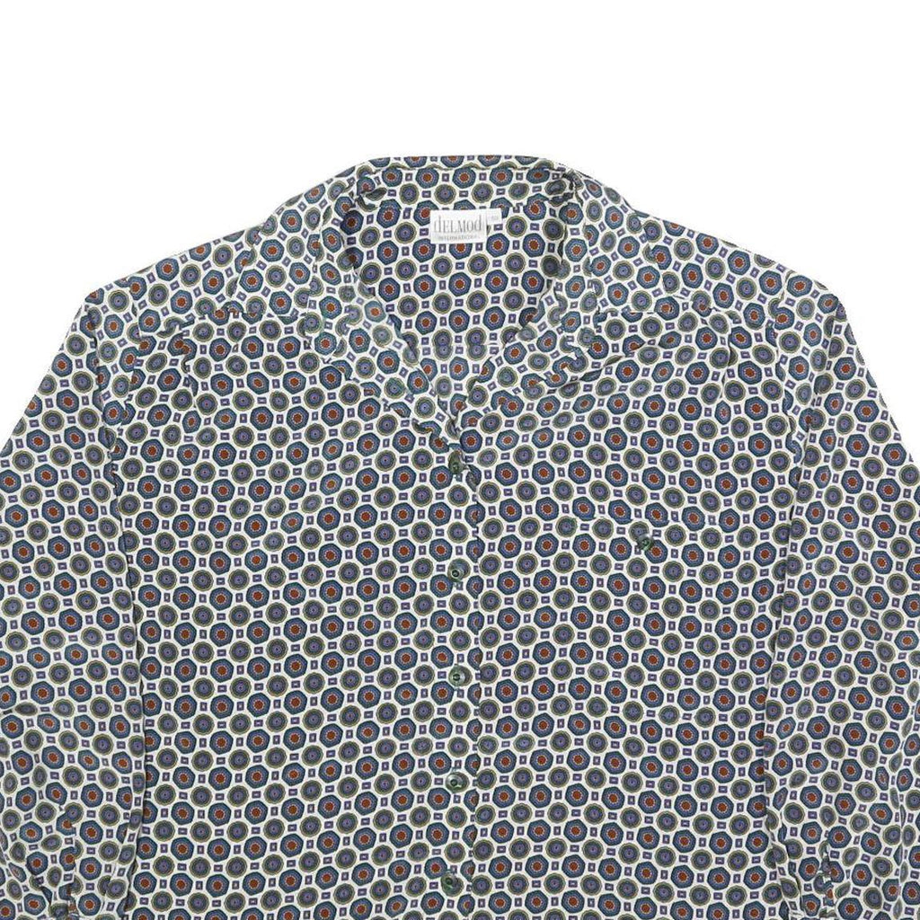 DELMOD Womens Blue Printed Long Sleeve Collared Shirt XL Stylish Pattern