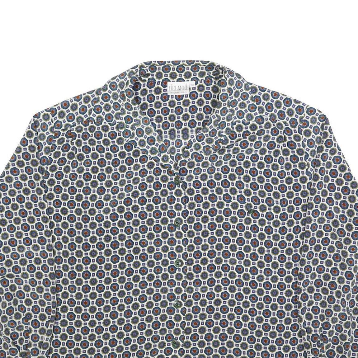 DELMOD Womens Blue Printed Long Sleeve Collared Shirt XL Stylish Pattern