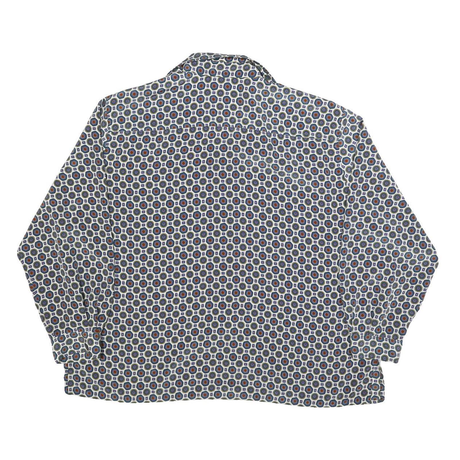 DELMOD Womens Blue Printed Long Sleeve Collared Shirt XL Stylish Pattern
